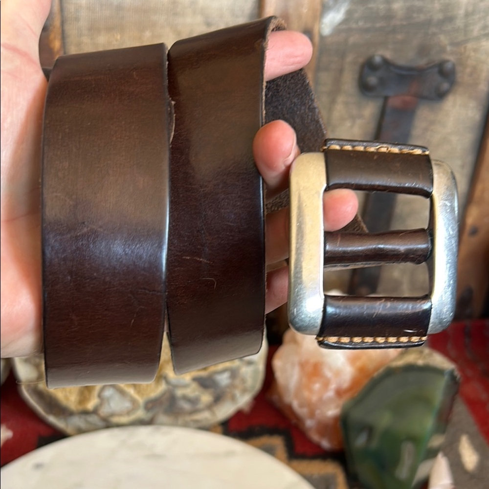 Brown Leather Belt boho hippie with Silver and leather Buckle